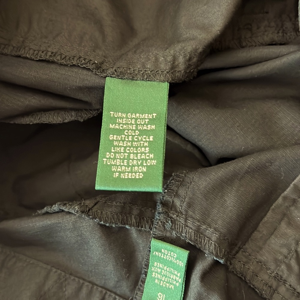 Ralph Lauren L-RL Active Black Cargo Cropped Cotton Pants Size 16 - Picture 9 of 10